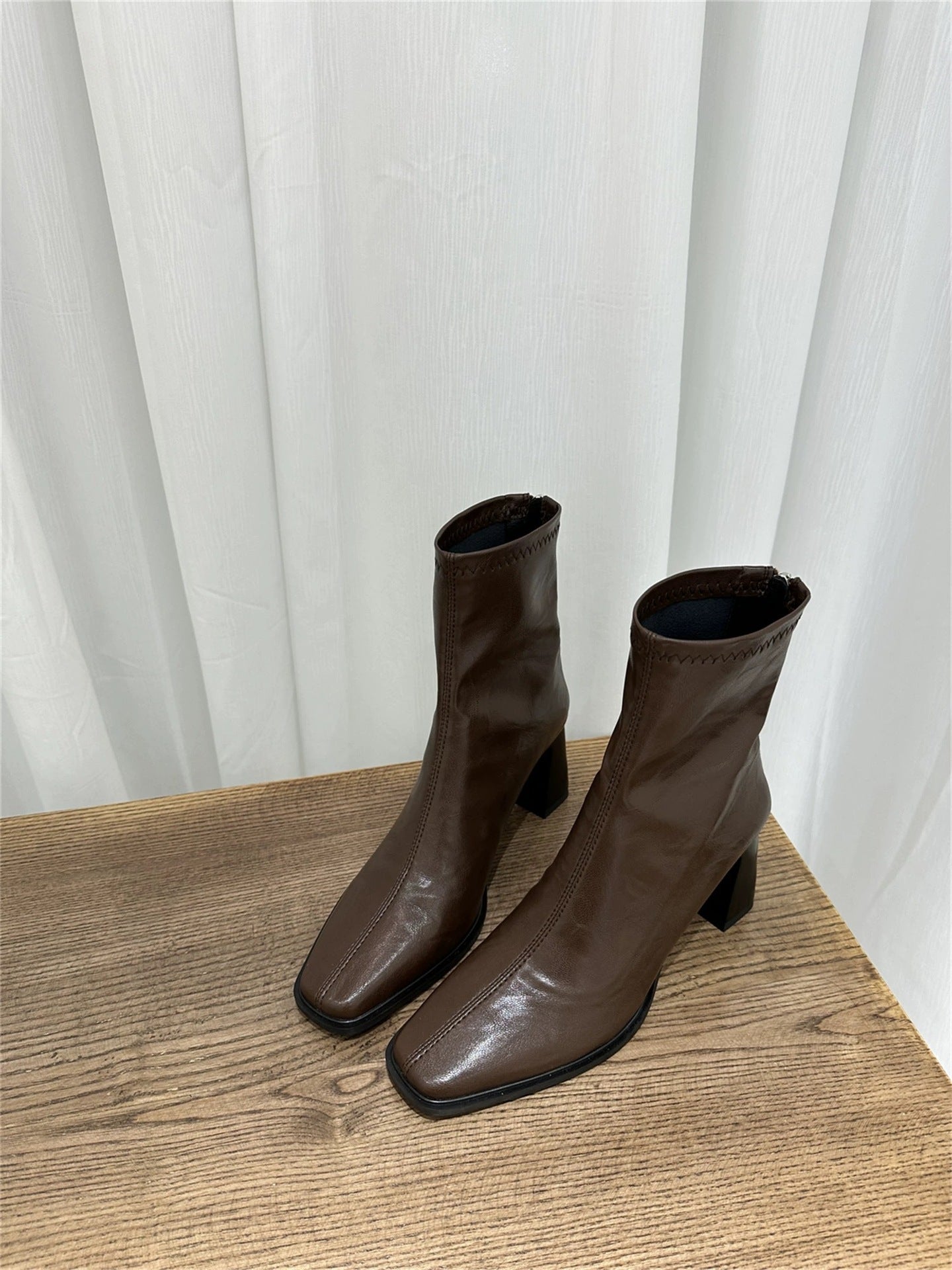 Women's Martin Square Toe High Short French Soft Temperament Heels