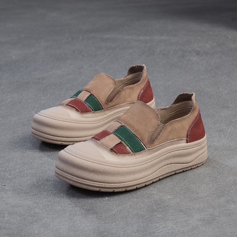 Women's Style Retro Color Matching Platform Slip-on Casual Shoes