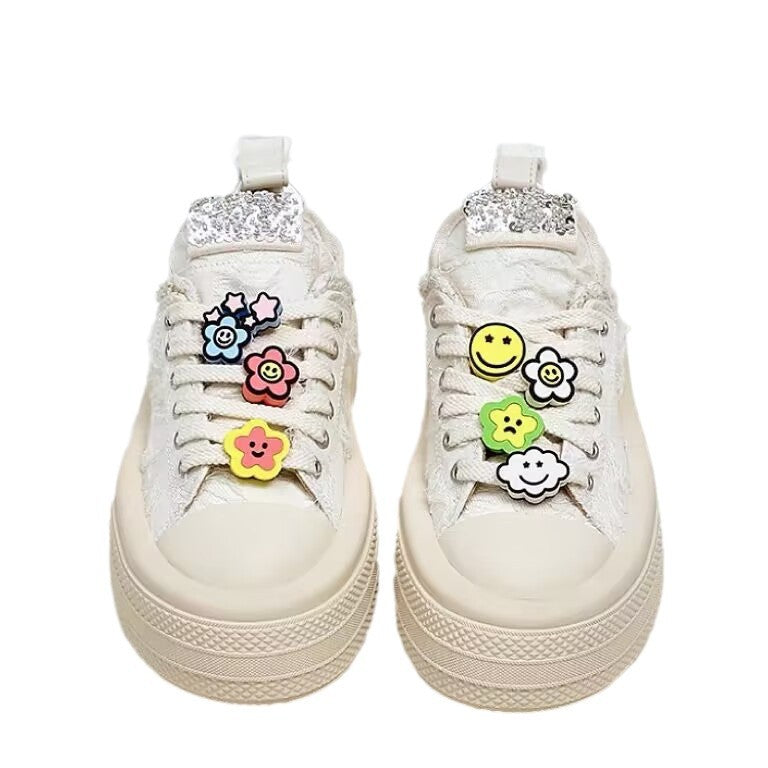 Platform Thick-soled Cartoon Smiley Face Decorative Sequins Versatile Women's Casual Shoes