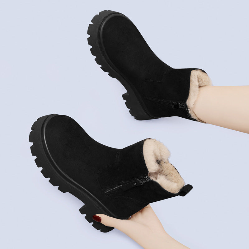 Women's Winter Western Style Short Fleece-lined Thickening Snow Boots