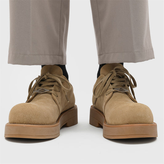 Men's Derby Mickey Big Head Thick Bottom Increased Low Top Leather Shoes