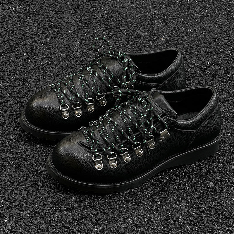 Men's Round Head Lace Up Thin Mountaineering Leather Shoes