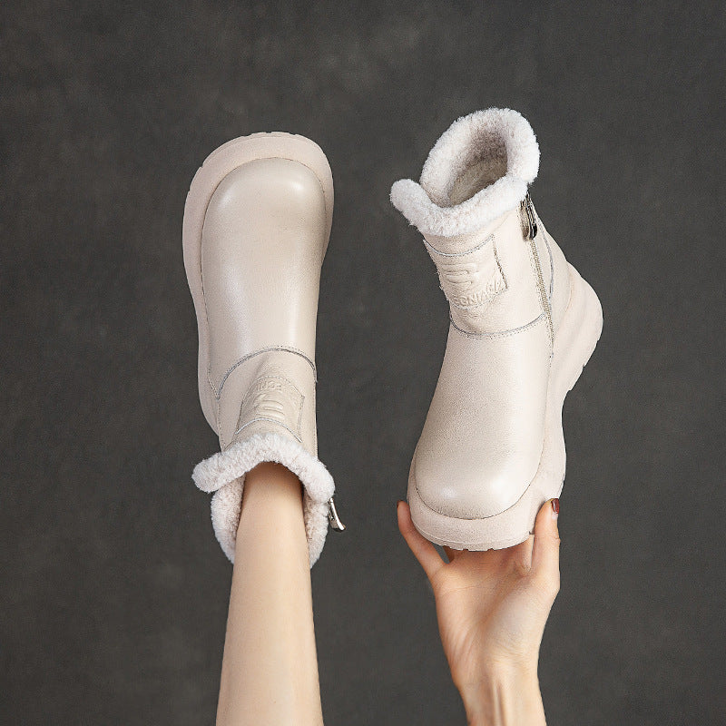 Women's Solid Color With Fur Thickened Warm Snow Boots