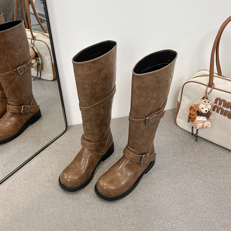 Women's Cowboy High Leg Platform Martin Chunky Women's Leather Boots