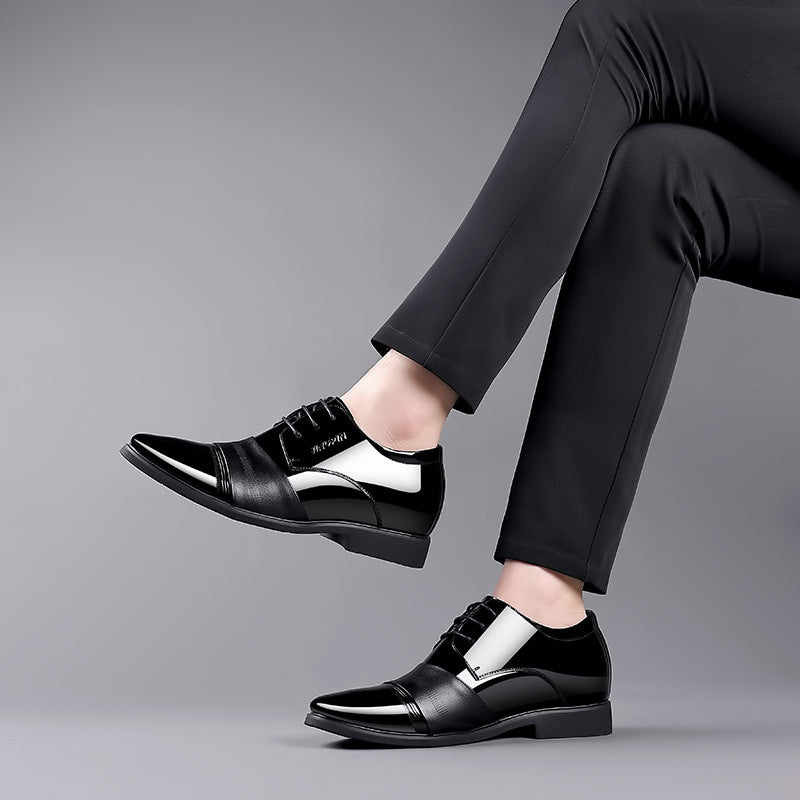 Men's Height Increasing Insole Pointed Toe Shiny Patent Business Formal Leather Shoes