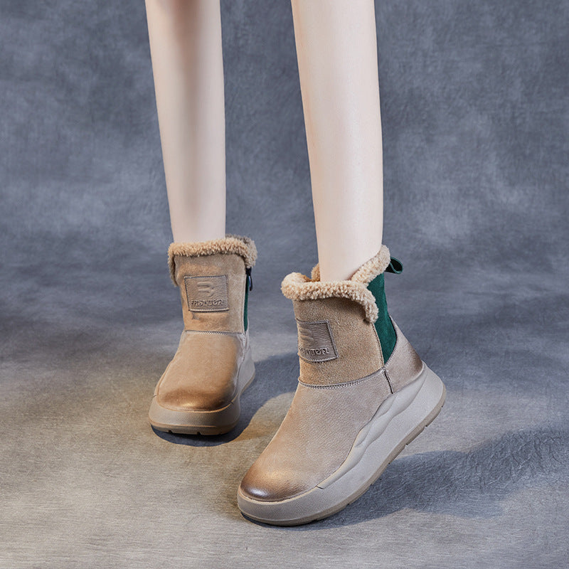 Women's Color Matching Wool Mouth Thickened Top Layer Snow Boots