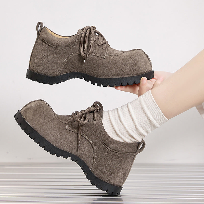 Women's With Hidden Big Head Frosted Derby Thick Bottom Retro Women's Casual Shoes