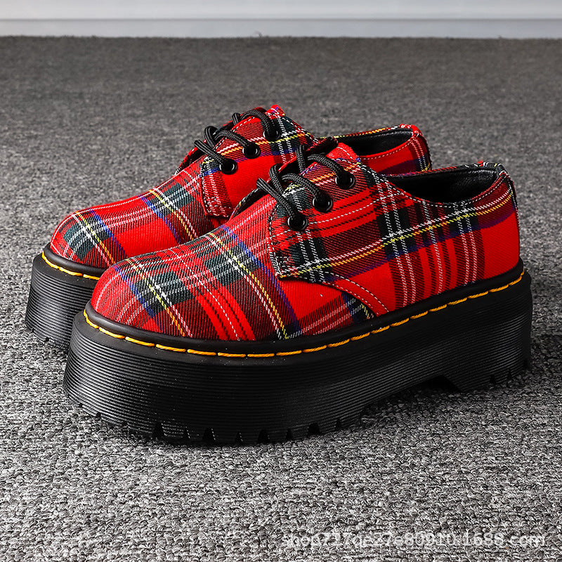 Women's Thick-soled Low Plaid Trendy Platform Ankle For Boots