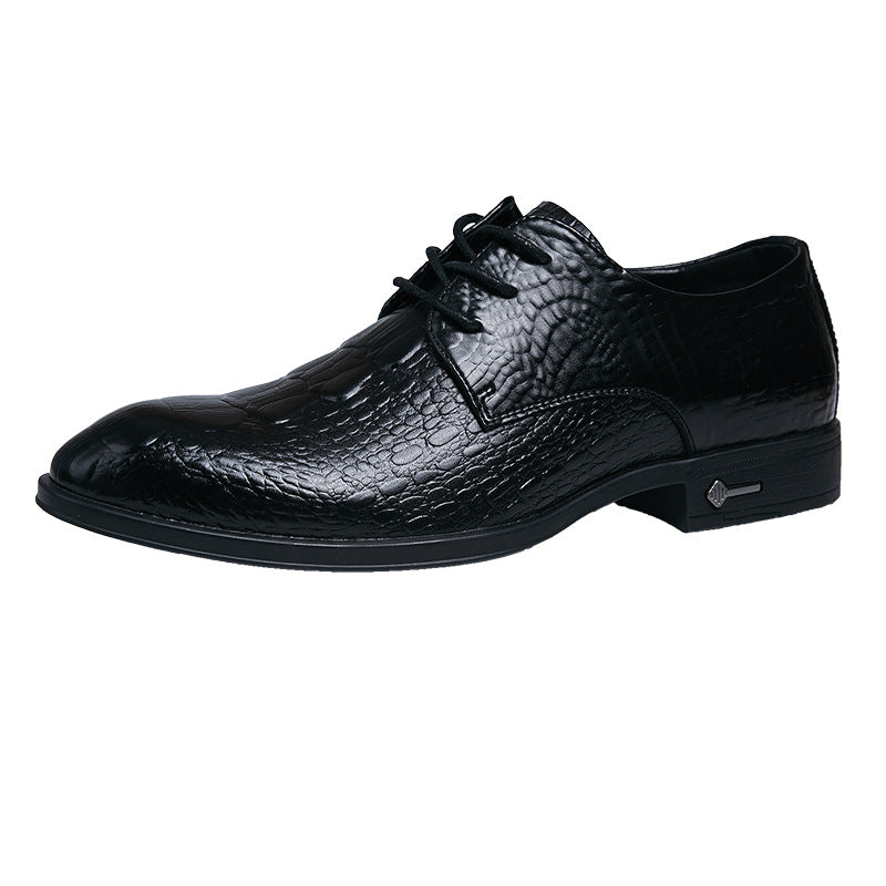 Men's Korean Style Genuine Groom Wedding Crocodile Pattern Green British Men's Business Leather Shoes