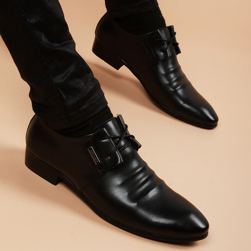Men's Increasing Insole Genuine Pointed British Style Business Leather Shoes