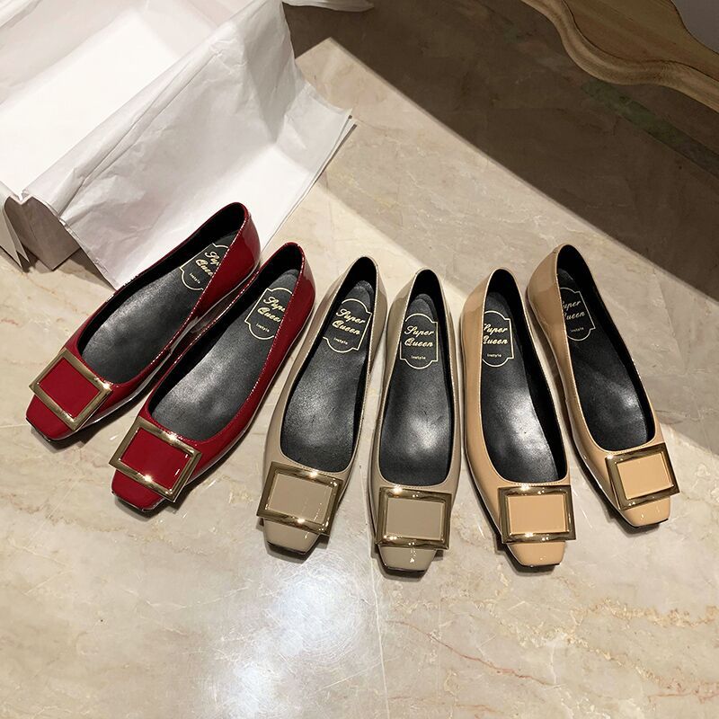 Women's Four Elephant Gray Patent Square Head Women's Shoes