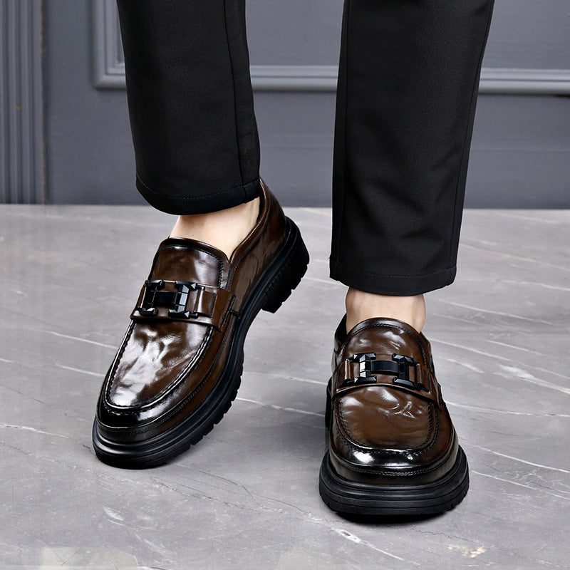 Men's Business Lightweight Platform Slip-on Fashion Pattern Leather Shoes