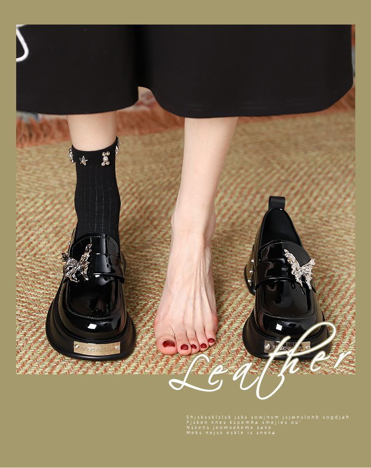 Women's Niche Authentic Preppy British Style Metal Butterfly Thick Loafers