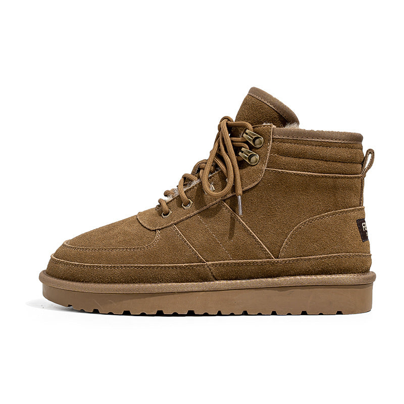 Men's Thickened One Pedal Cotton Genuine Outdoor Snow Boots