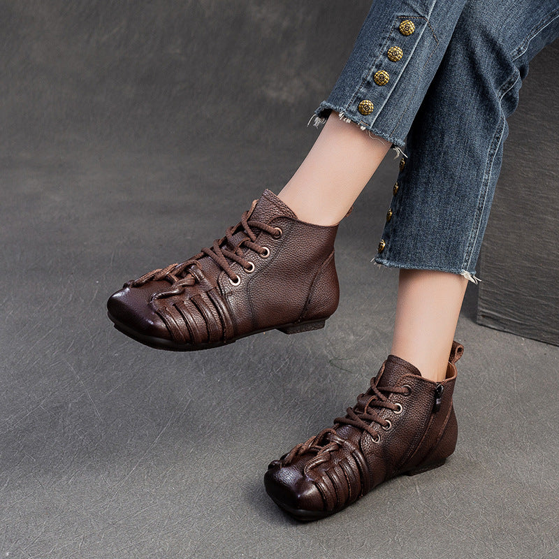 Women's Comfort Retro Ankle First Layer Cowhide Boots