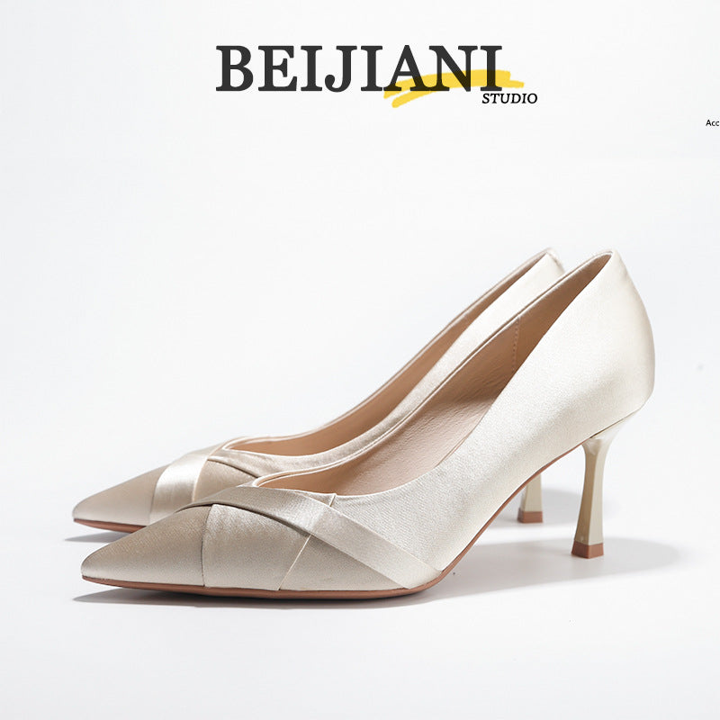 Women's Satin Cross Wedding High Stiletto Bridesmaid Heels