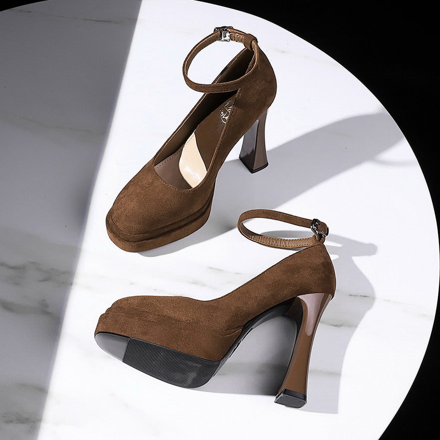 Women's Waterproof Platform High Female Chunky Low-cut Suede Pumps Women's Fashion Shoes
