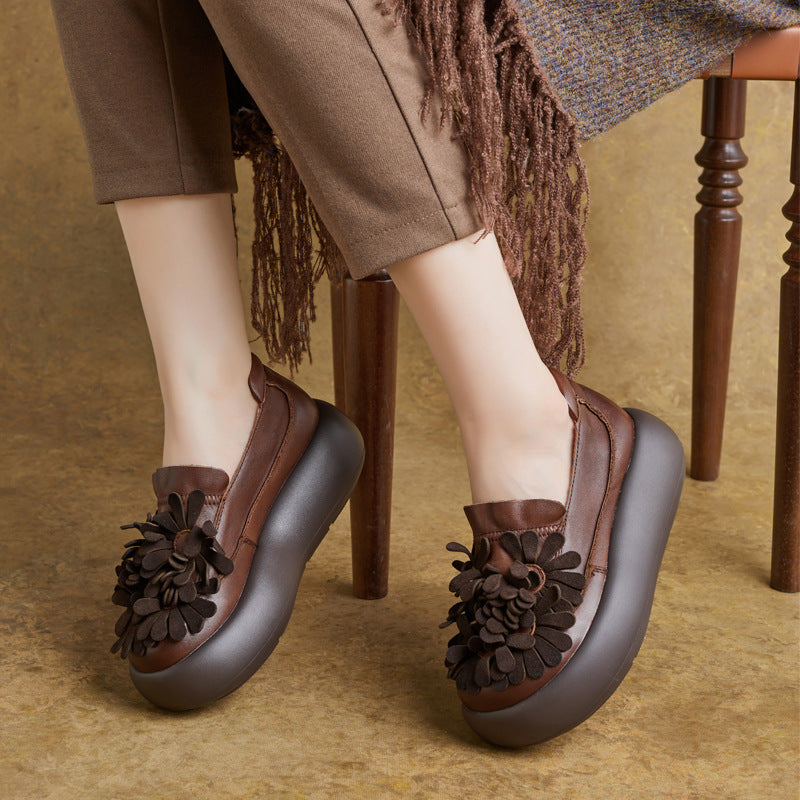 Women's Round Toe Vintage Handmade Flower Slip-on Platform Women's Casual Shoes