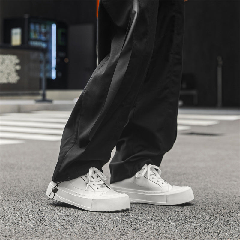 Men's White Thick-soled High-rise Distressed Commuter Derby Leather Shoes