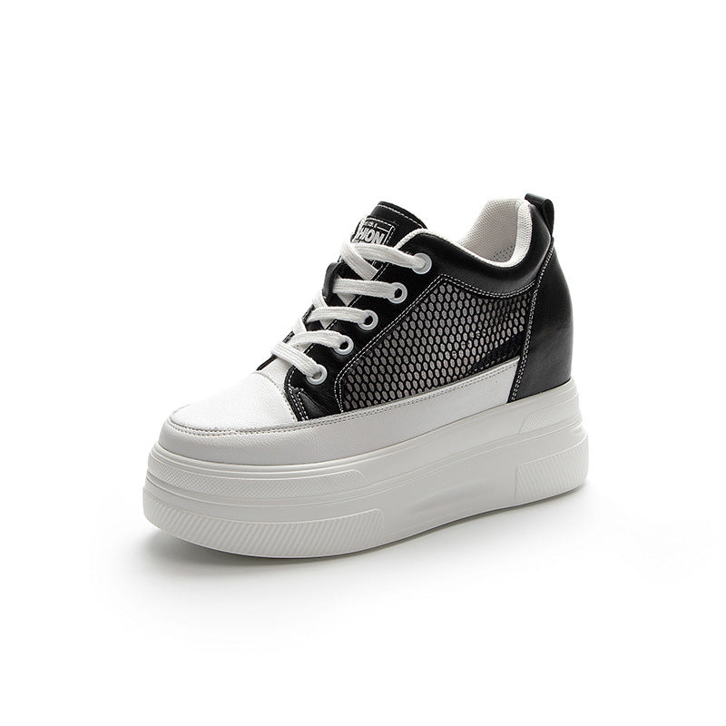 Women's Hidden White Spring Breathable Mesh Platform Height Increasing Heels