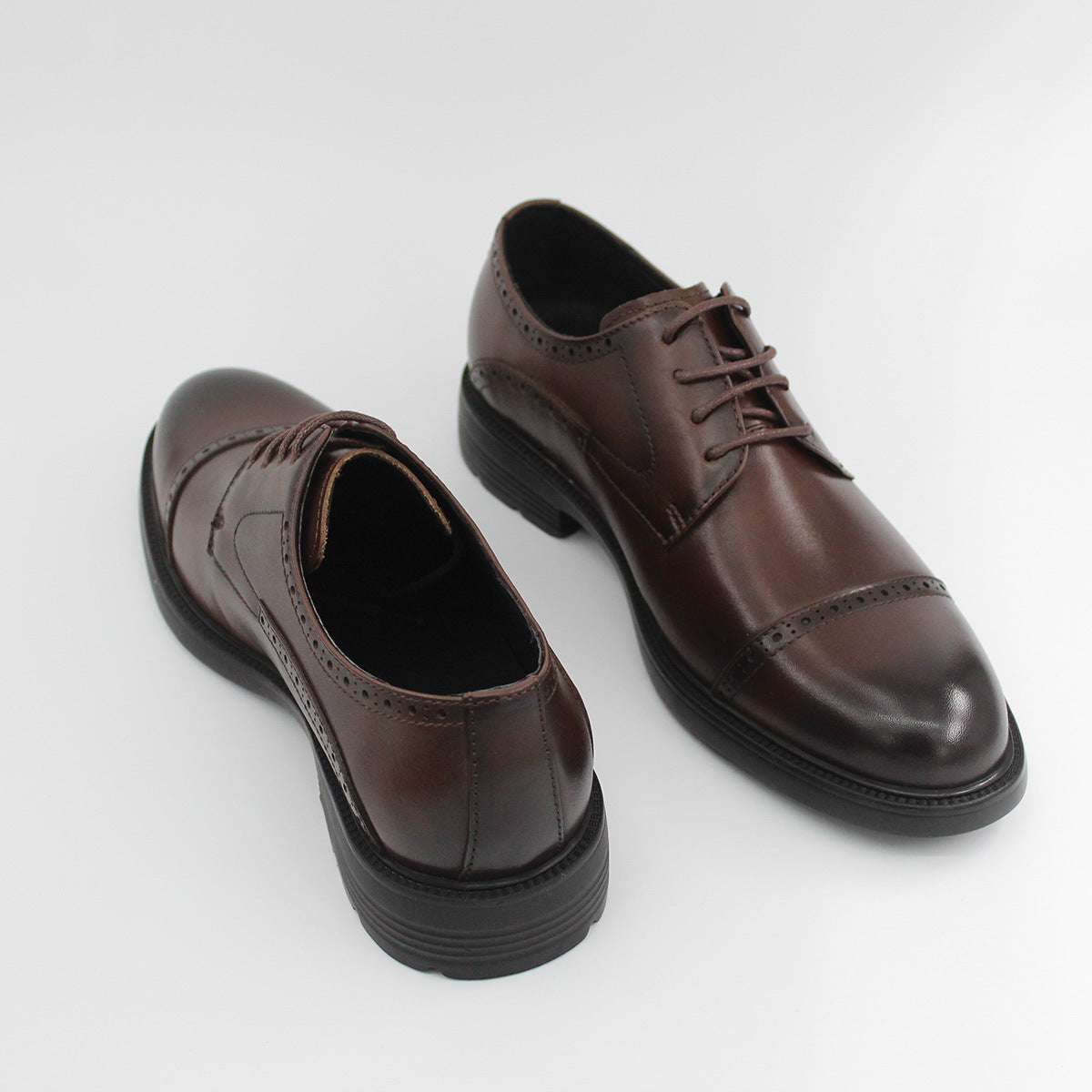 Men's American Business Platform Retro Height Increasing Derby Soft Leather Shoes