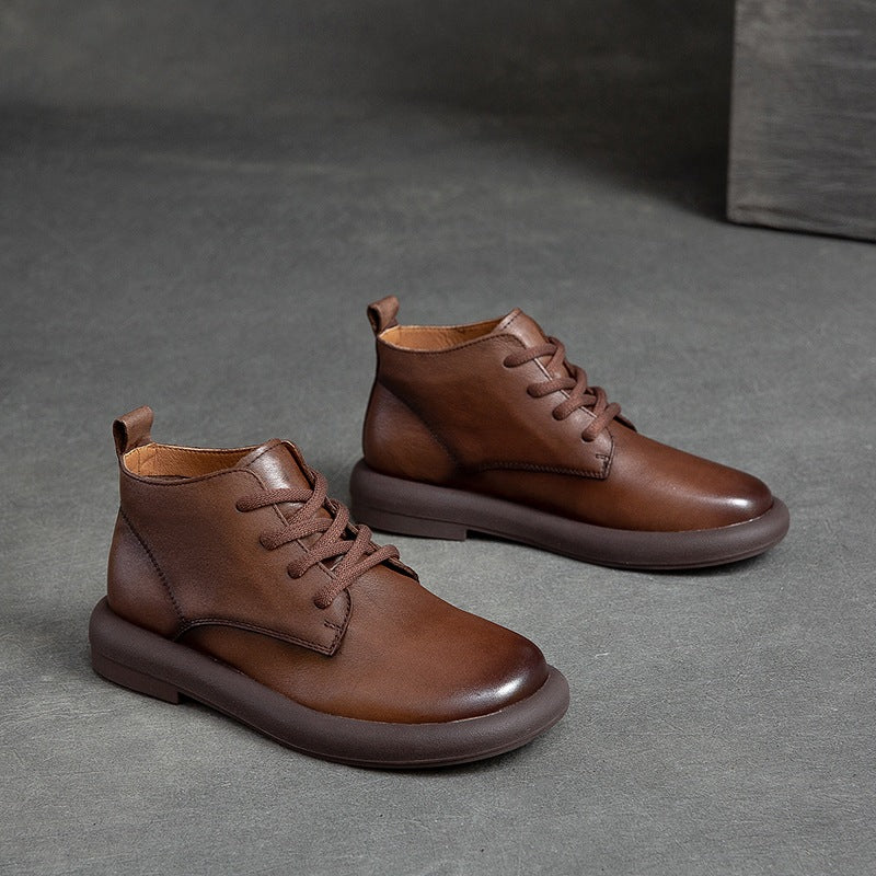 Women's Shu Autumn Flat Round Toe Brushed Retro Comfortable Boots