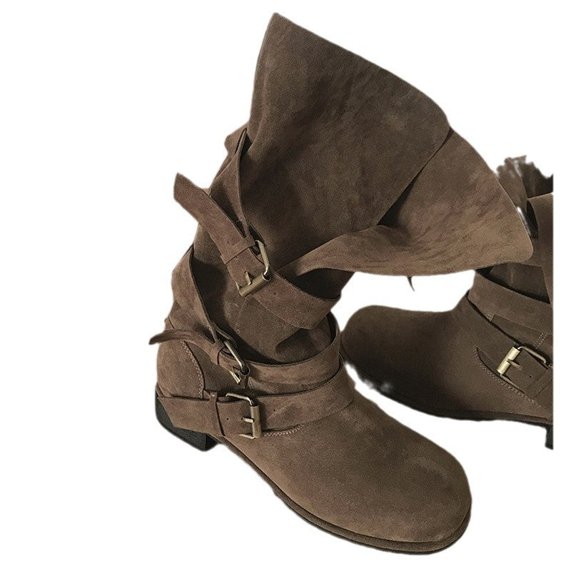Women's Waste Soil Style Belt Buckle Knee-high Thick Frosted Super Soft Boots