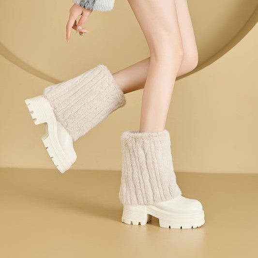 Women's Fox Fur Muffin Thick Bottom Warm Keeping High Snow Boots
