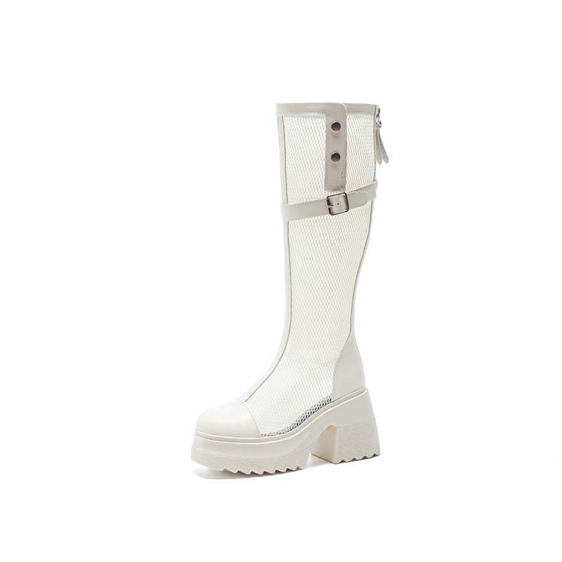 Women's Cm Thick High Mesh Below The Women's Leather Boots