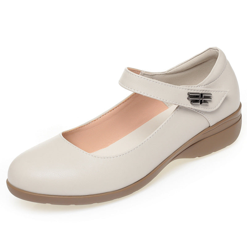 Women's Pumps Soft Bottom Nurse Flat Surface Large Leather Shoes