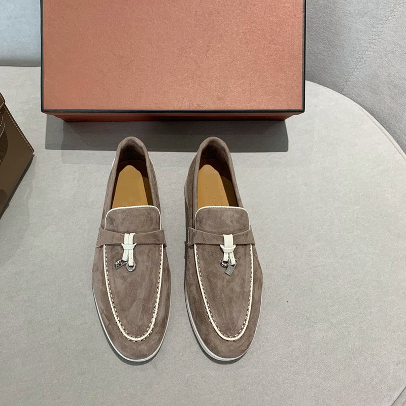 Women's & Men's Pendant Tassel Slip-on Flat Soft Bottom Suede Couple Loafers