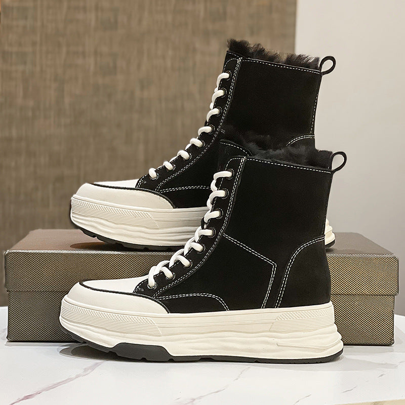Women's Fur Integrated Fleece-lined Warm Slugged Bottom Northeast Snow Boots