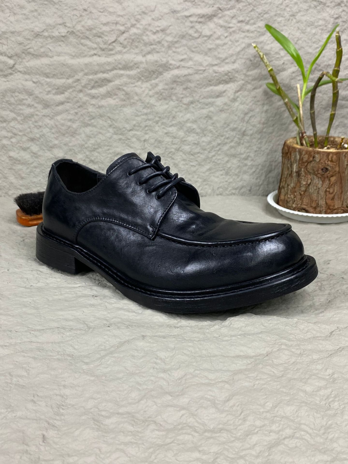 Men's Round Toe Slip-on Washed Horse Business Loafers/doug Shoes