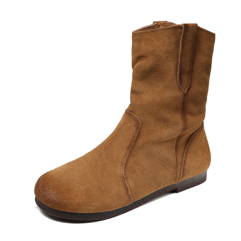 Women's Retro Lazy Style Folds Pile Short Boots