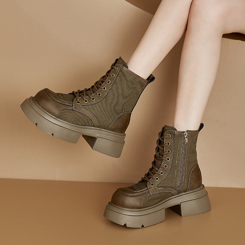 Women's Retro Worker Thick-soled Martin Lace Up Women's Leather Boots