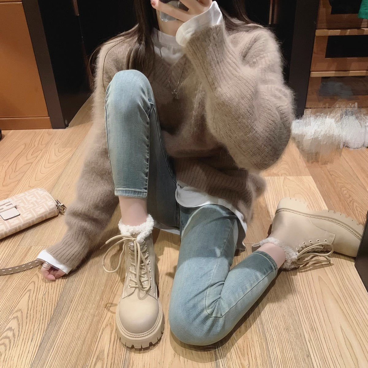 Women's Platform Round Head Plus Veet Martin Snow Boots