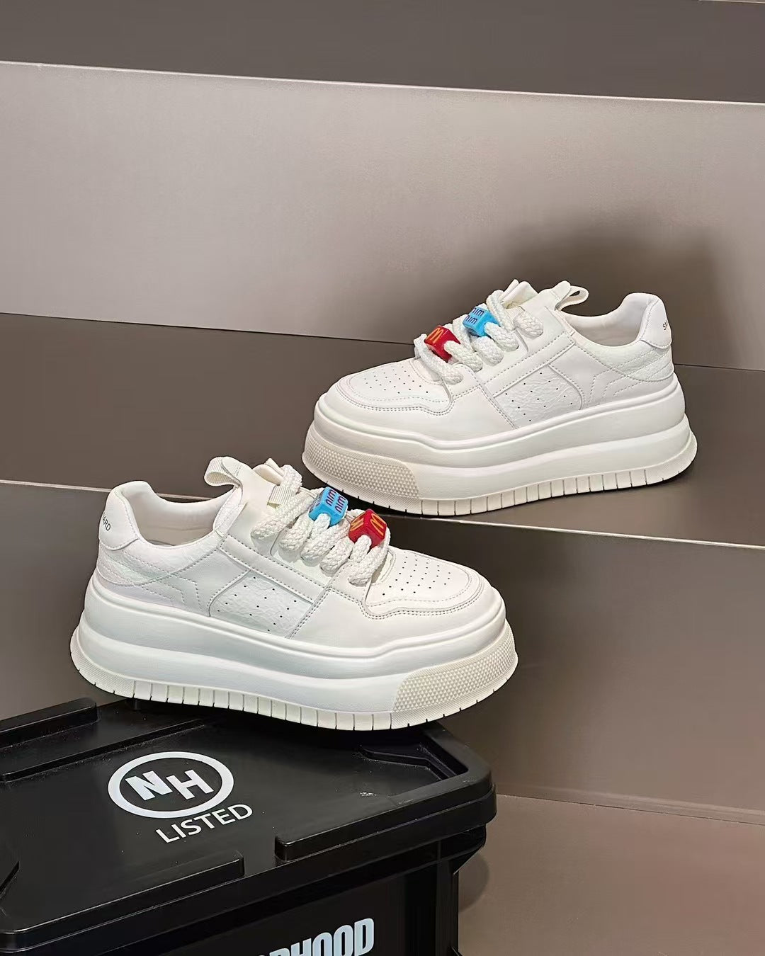 Women's Thick-soled Height Increasing Fashionable White Pumps Sneakers