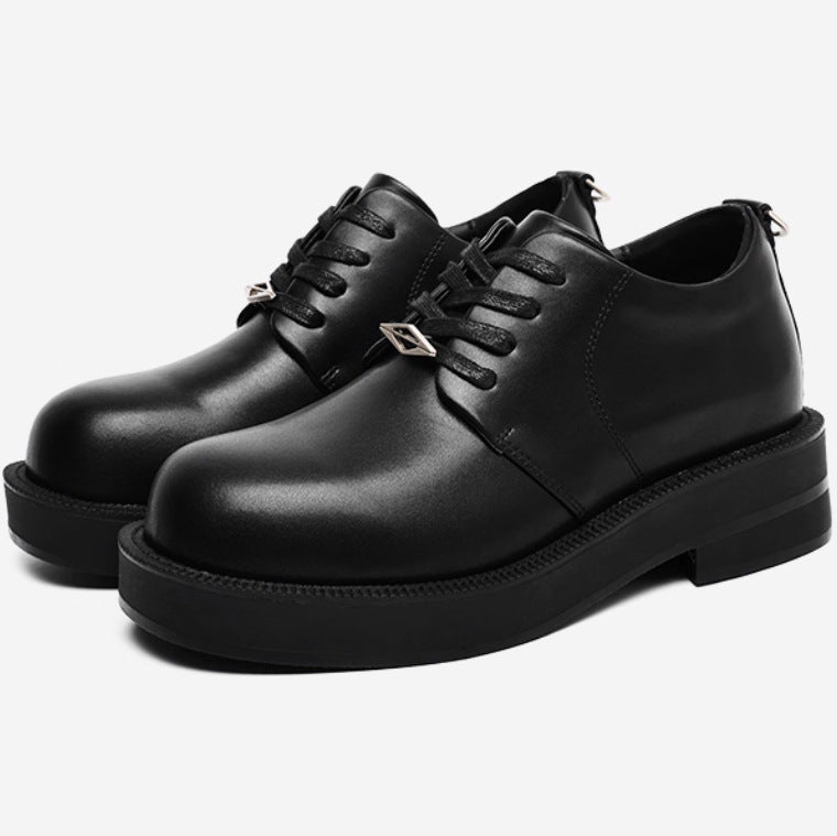 Men's Big Head Cowhide Derby Height Increasing British Style Four Commuter Men's Casual Leather Shoes
