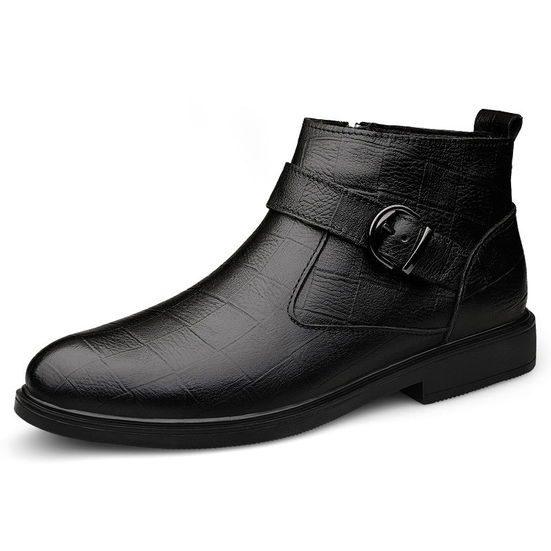 Men's Slip-on Surface Fleece-lined Warm Leisure Plus Leather Shoes