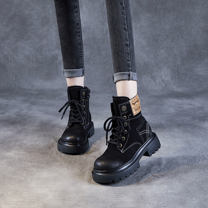 Women's Top Layer Cowhide Martin Retro Fashionable Boots