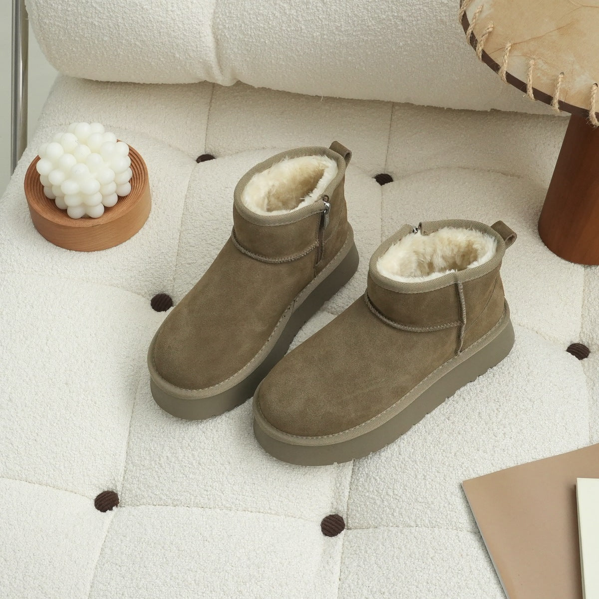 Women's Retro Winter Splash Proof Suede Raise The Bottom Snow Boots