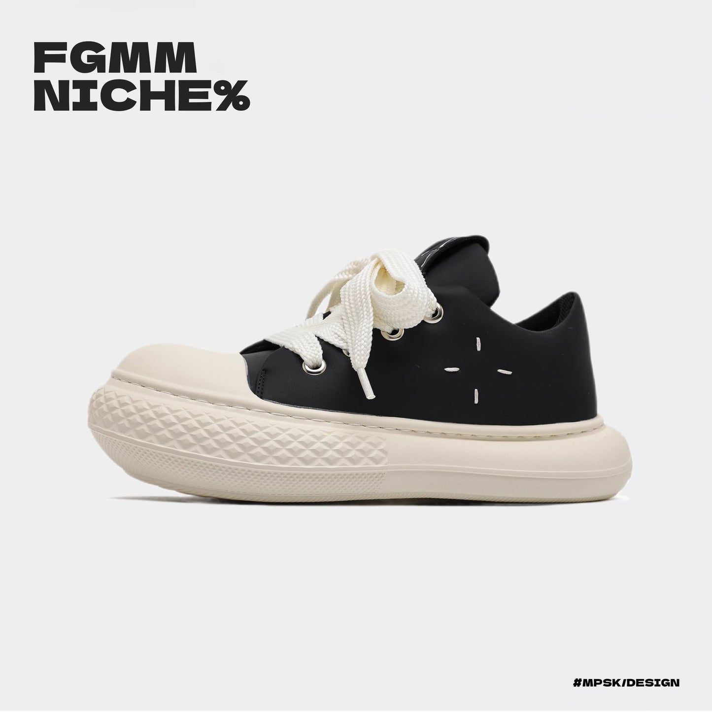 Men's Joint Black Big Head Platform Height Sneakers