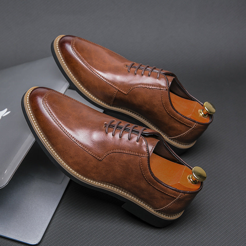 Men's Wear British Trendy Height Increasing Insole Pointed Leather Shoes