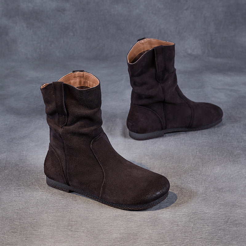 Women's Retro Lazy Style Folds Pile Short Boots