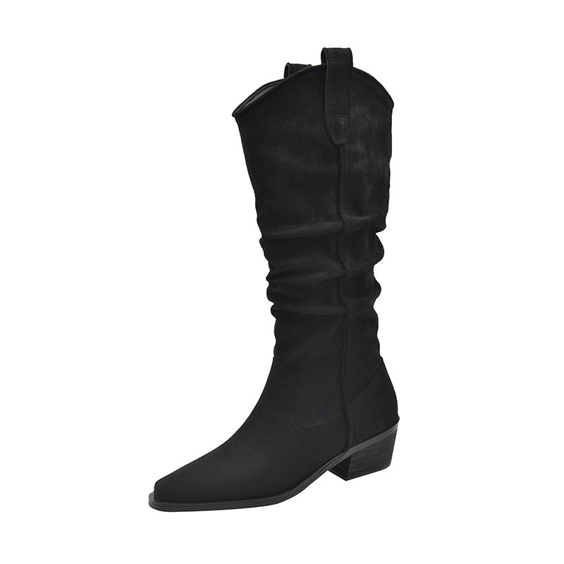 Women's Size Suede Pile Style Western Cowboy Thick Leg Long Boots