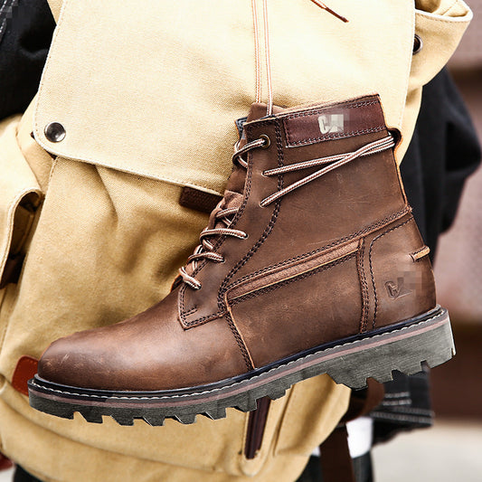 Men's Pier Layer Cowhide Martin British Motorcycle Snow Boots