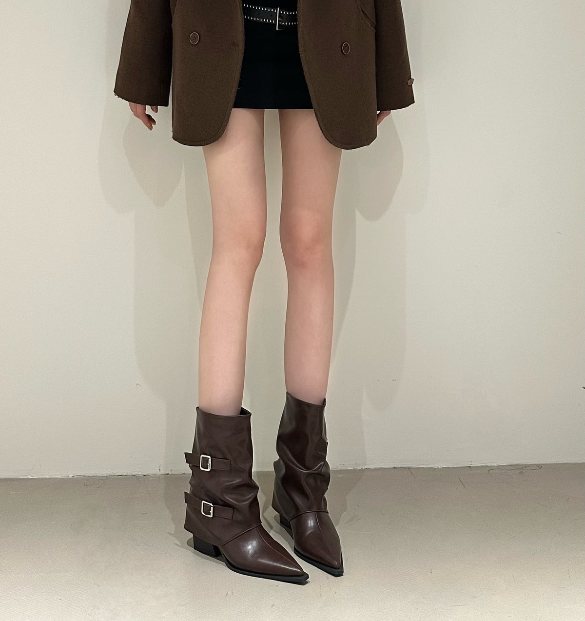 Women's Skinny For Thick Pleated Pile Style Women's Leather Boots