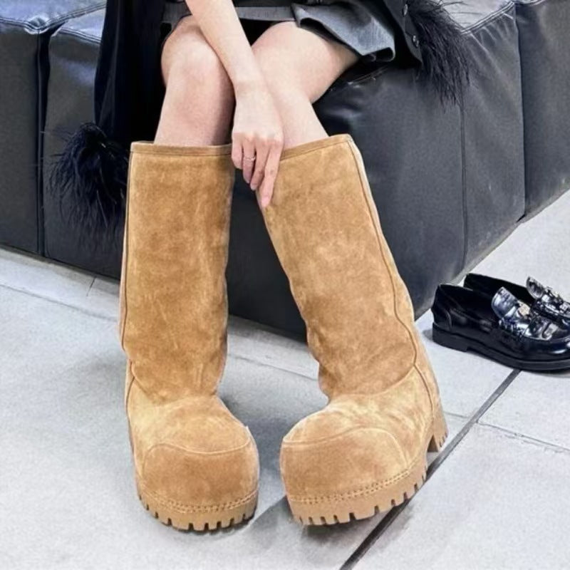 Solid Color Genuine Fur Big Toe Snow Boots