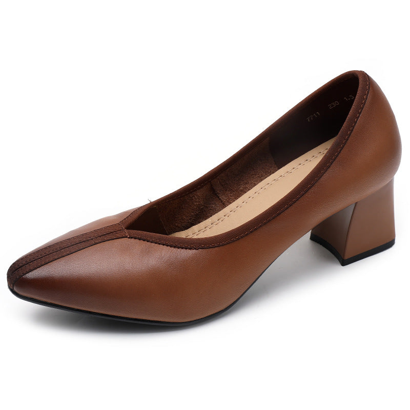Women's Vintage Mid Pointed Toe Low-cut Chunky Soft Women's Shoes