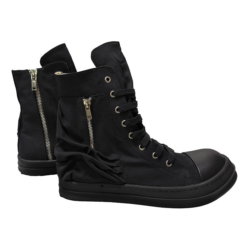 Men's Cloth Solid Color Sports Lace Up Round Men's Board Shoes